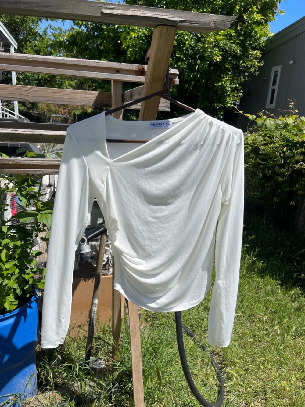 White Draped Long-Sleeve Women’s Top
